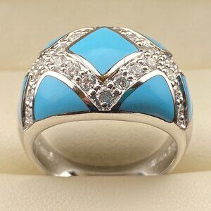 Eric Grossbardt EG Sterling Silver 925 DQCZ Blue Enamel Dome Ring Size 7.75